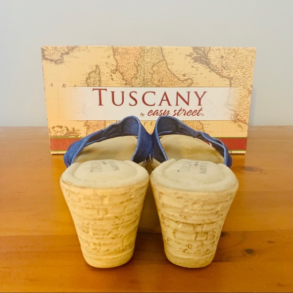 Tuscany by Easy Street Lauria Jeans Wedge Sandals - Picture 4 of 6